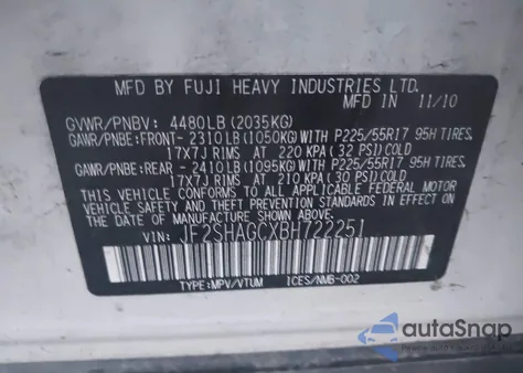 2011 Subaru Forester 2.5X Touring из США, поврежденный, VIN JF2SHAGCXBH722251